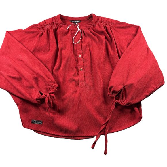 Simply Southern Women Corduroy Balloon Sleeve Top Preppy Boho Red Large G208 - Picture 1 of 10